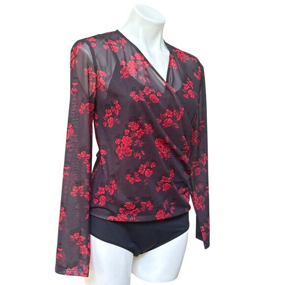 Tahari NWT Floral Mesh My Perfect Shape Bodysuit, Long Sleeves Women’s Size L - Picture 2 of 8
